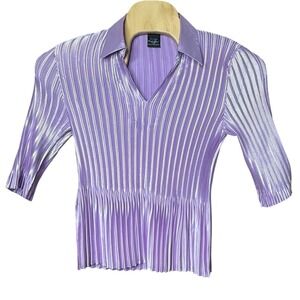 Magic Scarf Top Womens OS Mini Pleats Lavender Purple Accordion Stretch V-Neck